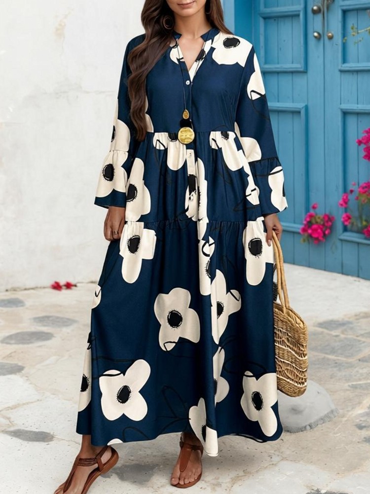 Midi Skirt Floral - XL-4XL เสื้อผ้าไซส์ใหญ่ ชุดเดรสผู้หญิง ฤดูใบไม้ร่วง ฤดูหนาว เสื้อคลุมแขนยาว