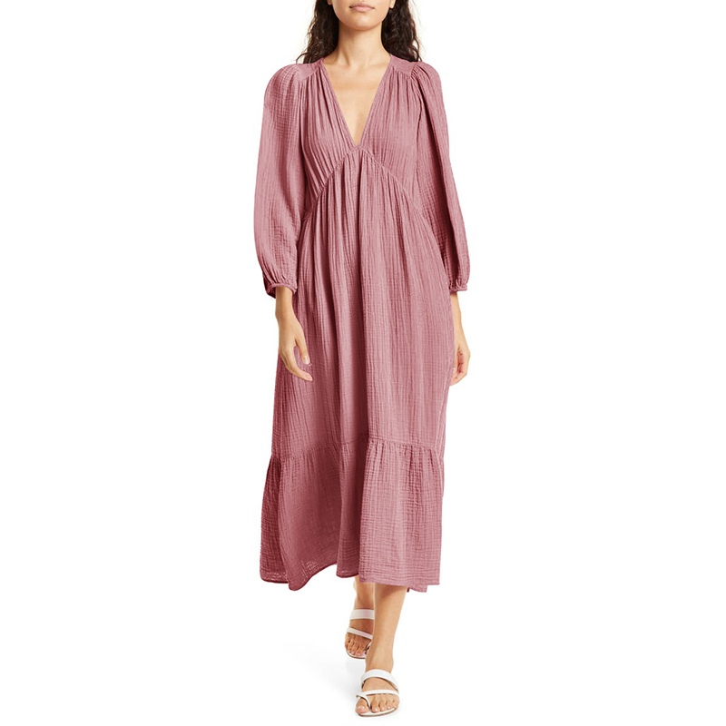 เดรสแขนยาวผ้าฝ้าย100% มัสลินสำ - Linen Dress Wrap บทวิจารณ์และราคา