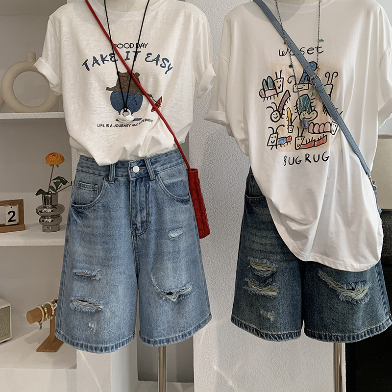 กางเกงยีนส์ขาสั้นผู้หญิง ทรงตร - Shorts Denim Frayed บทวิจารณ์และราคา